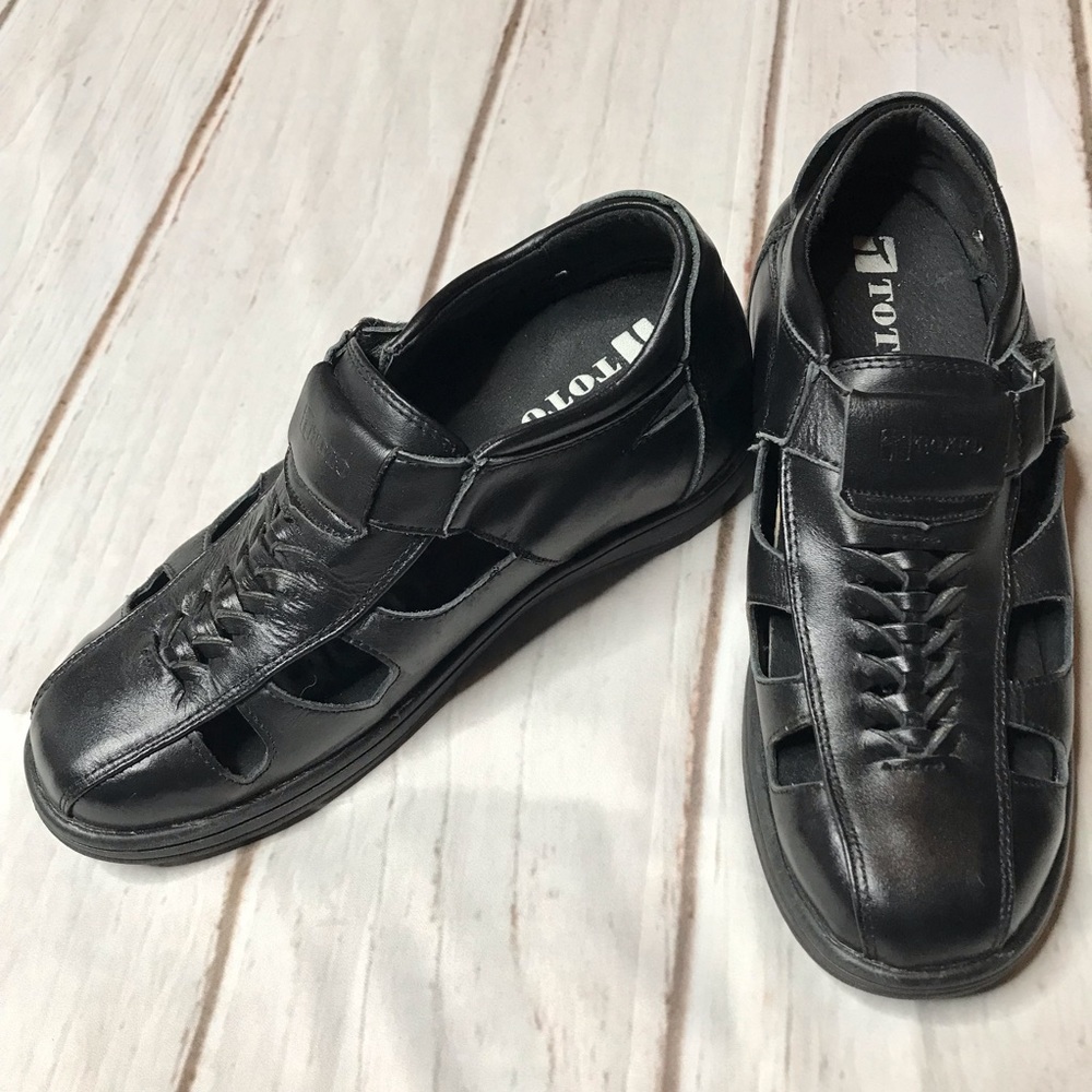 TOTO Braided Black Leather 3 Inch Height Increasing Sandals Men’s Size 8